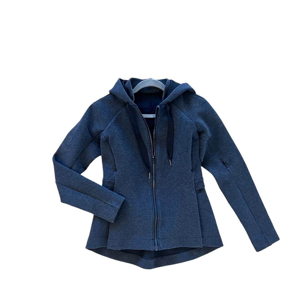 Lululemon Skyline Jacket Heathered Black Peplum Hoodie Long Sleeve Cotton